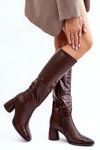 Damskie Kozaki Do Kolana Na Słupku Wężowy Wzór Brązowe Ceriona