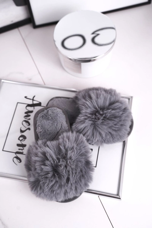 Dziecięce Papcie Klapki z Futerkiem Szare Snow Ball