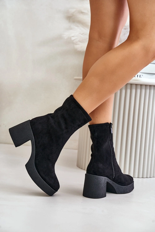 Botki Damskie Na Platformie I Masywnym Obcasie S.Barski HY42-739 Czarne