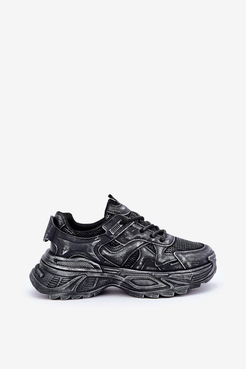 Sneakersy Damskie Z Przetarciami Na Platformie Czarne Seladwen