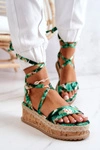 Sandałki Espadryle Na Koturnie Zielone Kwiaty Roxanne