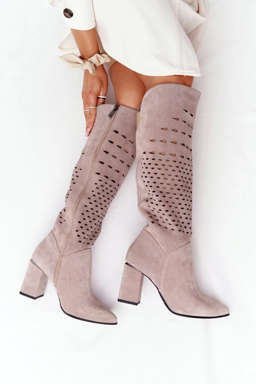 Wiosenne Ażurowe Kozaki Lewski Shoes 2847/B Beżowe