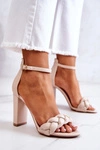 Skórzane Sandały Na Obcasie Beżowe Henriett