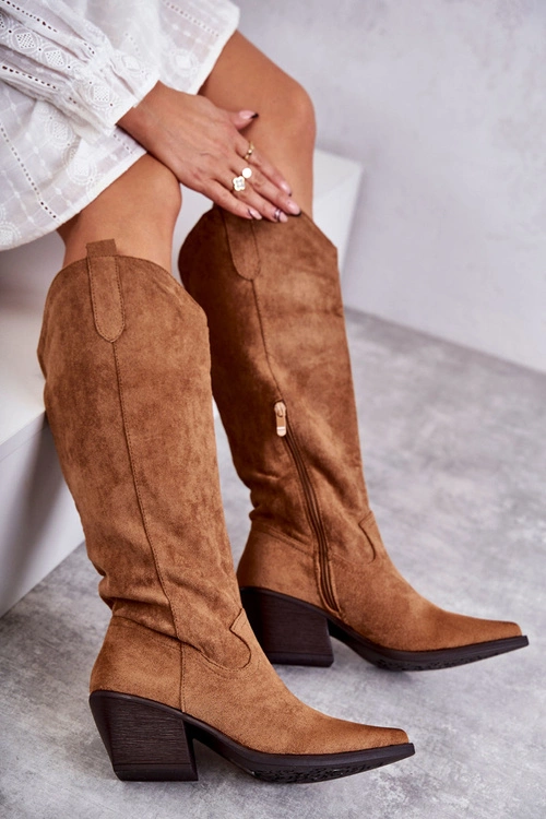 Zamszowe Kozaki Kowbojki Brązowe Casey