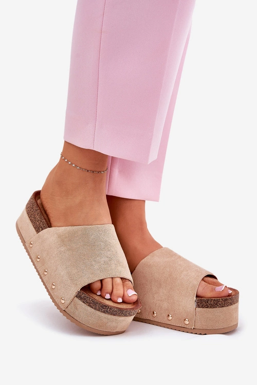 Klapki Damskie Na Masywnej Platformie Eko Zamszowe Khaki Vinnibe