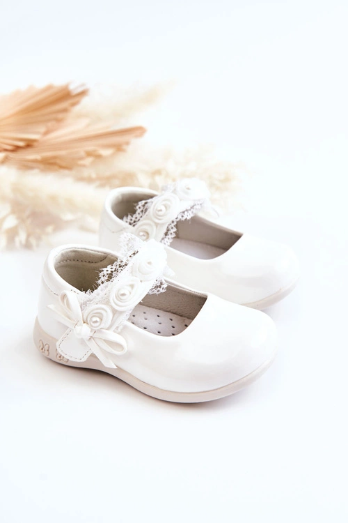 Dziecięce Balerinki Na Rzepy Z Koronką Białe Evelyn