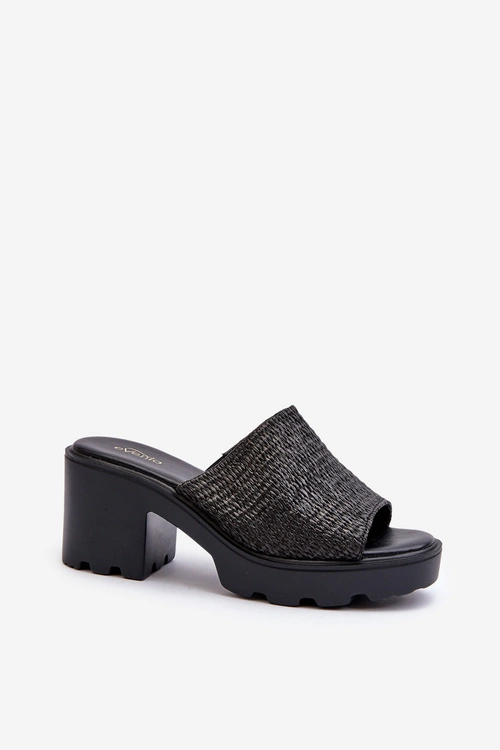 Klapki Damskie z Plecionką Na Obcasie Czarne Titantha