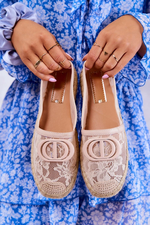 Damskie Koronkowe Espadryle Z Ozdobą Beżowe Summer Dream