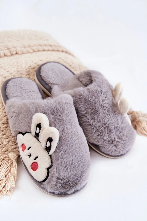 Damskie Futrzane Papcie Z Królikiem Szare Trisha