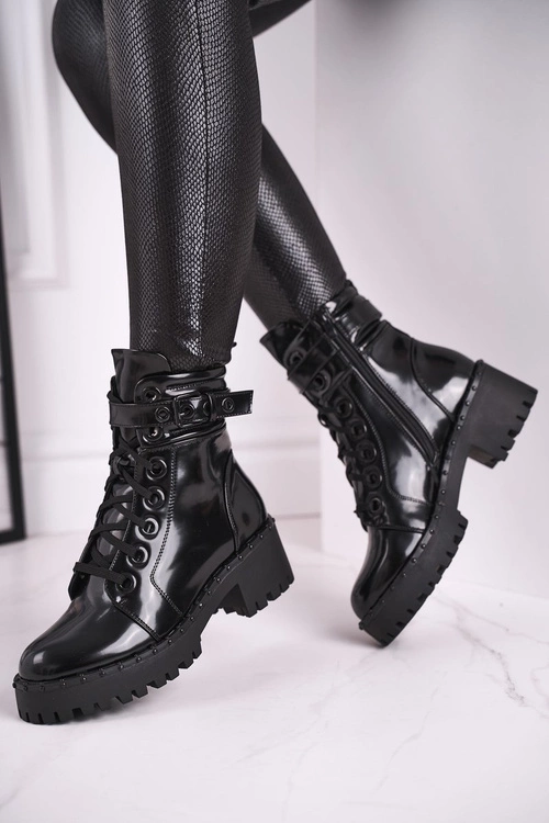 Botki Damskie Lakierowane Czarne Head Up