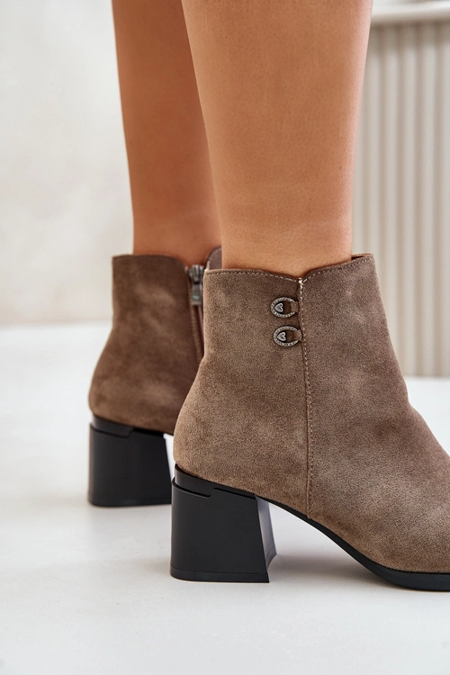 Botki Damskie Na Słupku Zapinane Na Zamek Ciemnobeżowe Tinamar