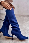 Zamszowe Kozaki Na Szpilce Niebieskie Carite