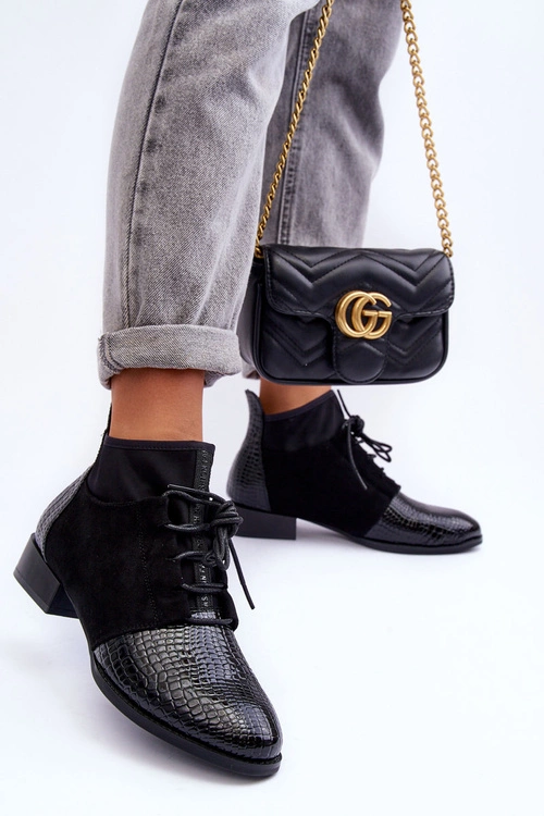 Półbuty Damskie Na Płaskim Obcasie Czarne S.Barski 259-1