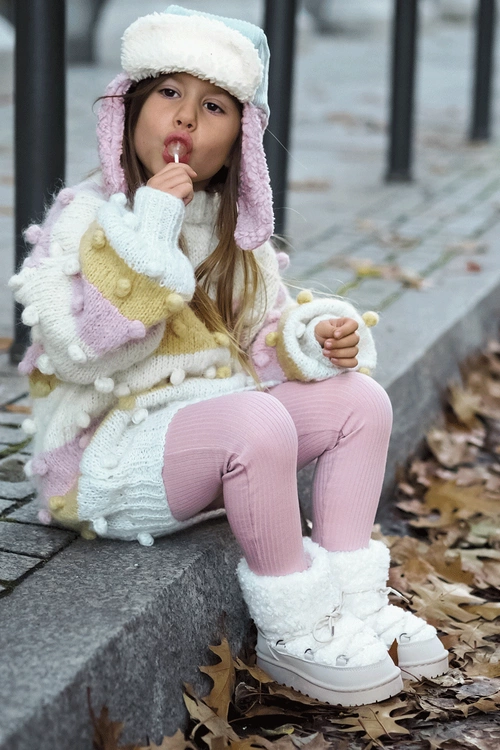 Ciepłe Botki Śniegowce Dziecięce Wiązane Beżowe Asija