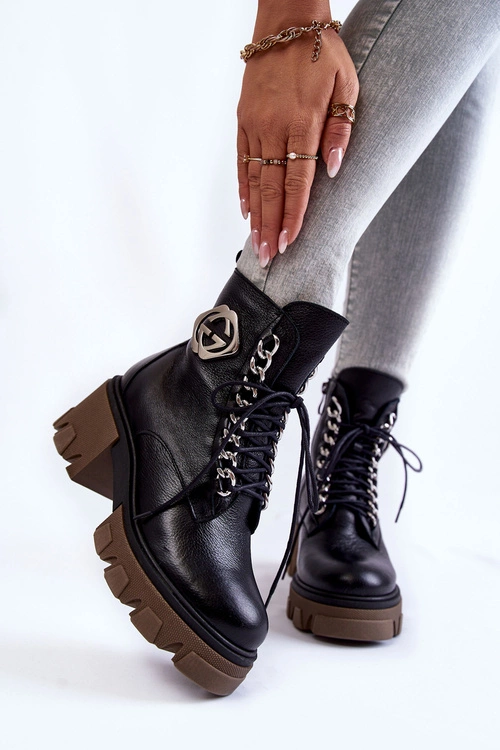 Skórzane Ocieplane Botki Na Suwak Czarne Lemar Raynes