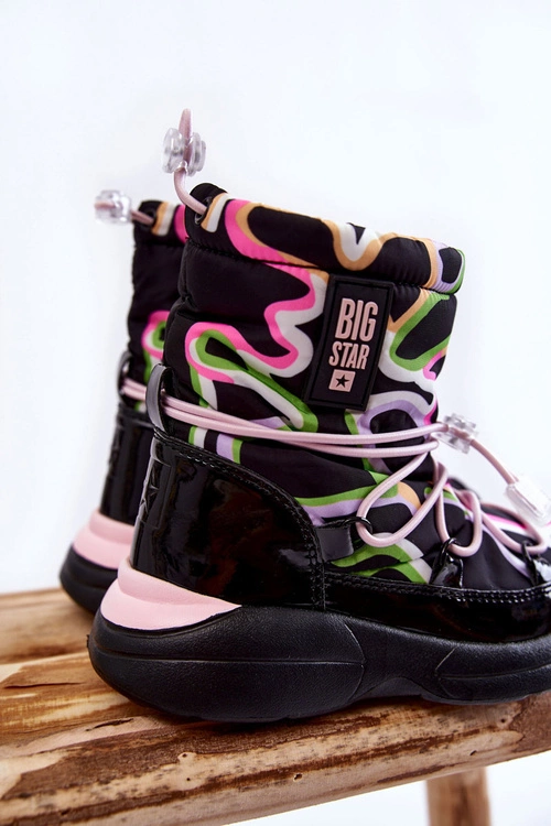Dziecięce Botki Śniegowce W Print Big Star KK374099 Czarno-Różowe