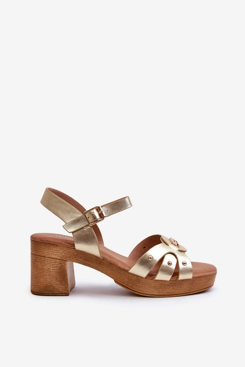 Sandały Damskie Na Obcasie Z Eko Skóry Złote Assames