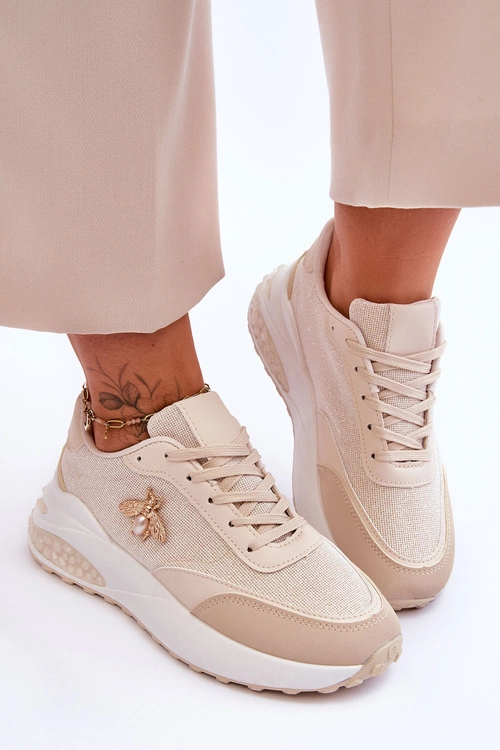 Błyszczące Buty Sportowe Z Ozdobą Beżowe Seneca
