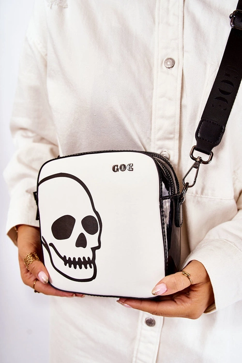 Skórzana Torebka Listonoszka W Print GOE ZNJ013 Czarno-Biała