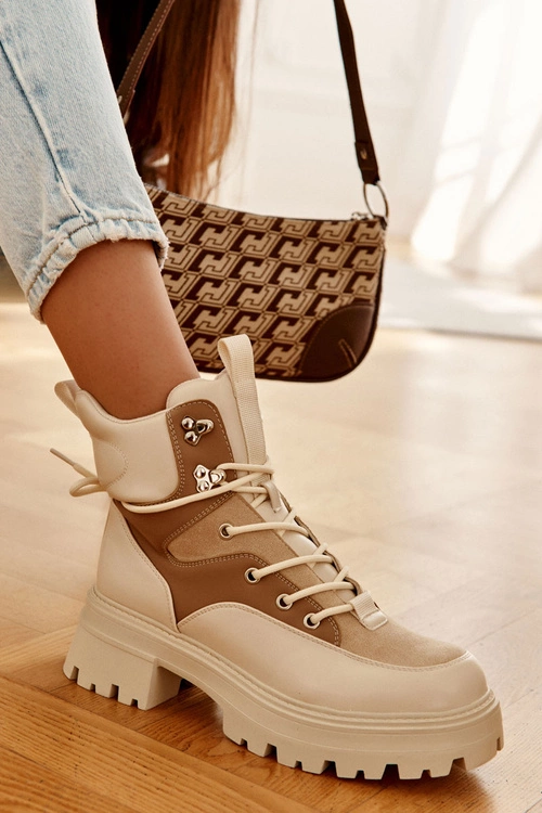 Ocieplane Botki Trapery Beżowo-Brązowe Settimo