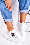 Damskie Sportowe Buty Sneakersy Z Muchą Białe Srebrne Amour