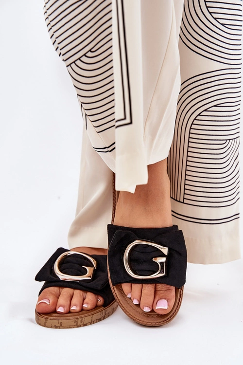 Płaskie Klapki Damskie Z Ozdobnym Detalem Czarne Nellodra