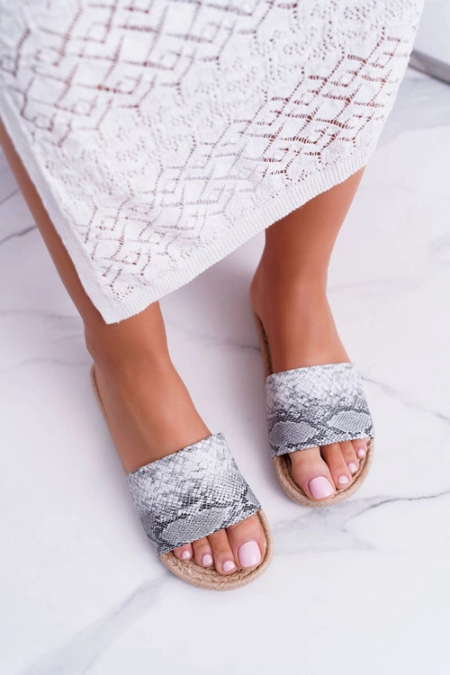 Szare Damskie Klapki Skóra Węża Mindset