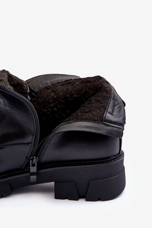 Niskie Zdobione Skórzane Botki Z Suwakiem Czarne Escika