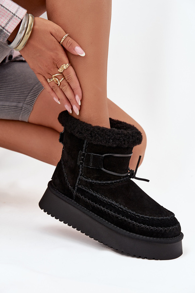 Zamszowe Śniegowce Damskie Z Ozdobnymi Przeszyciami Big Star SS274372 Czarne