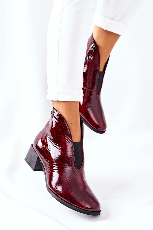 Skórzane Ocieplane Botki Na Obcasie Maciejka 04777-23 Bordo