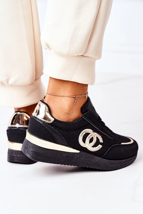 Damskie Sportowe Buty Sneakersy Czarno-Złote Under Control