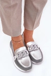 Skórzane Mokasyny Damskie Z Ozdobą D&A LR51-966 Srebrne