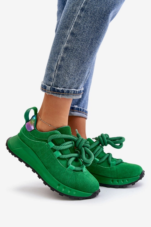 Zamszowe Sneakersy Damskie Z Grubym Sznurowaniem Artiker 55C0099 Zielone