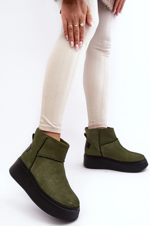 Damskie Zamszowe Śniegowce Maciejka 06257-24 Oliwkowe