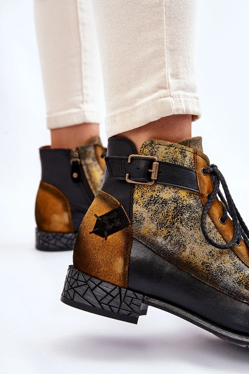 Damskie Skórzane Botki Trzewiki Maciejka 05077-07 Żółto-Czarne