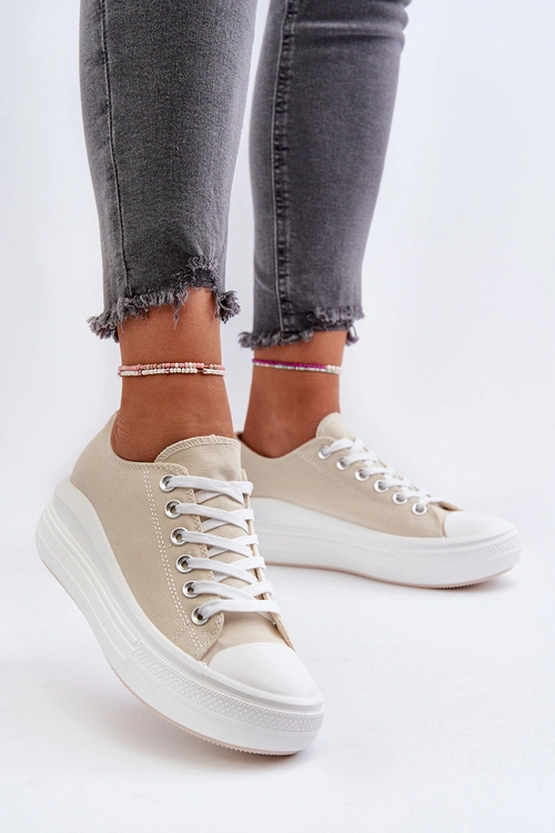 Trampki Damskie Na Masywnej Platformie Beżowe Amyete