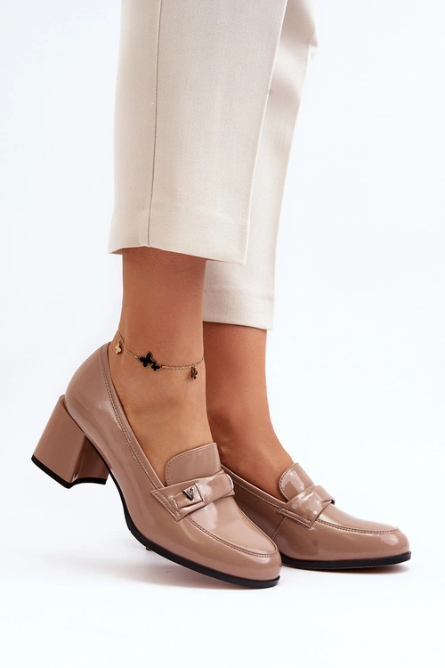 Lakierowane Czółenka Na Obcasie Beżowe Felicijana