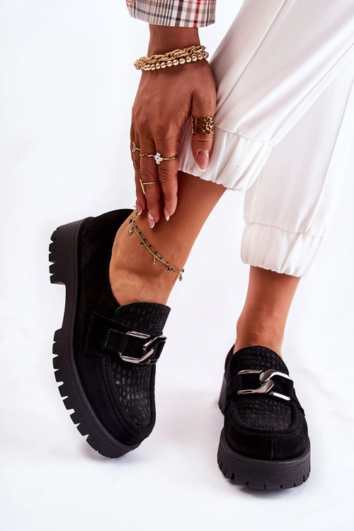 Modne Zamszowe Półbuty Loafery Czarne Lemar Rayhan