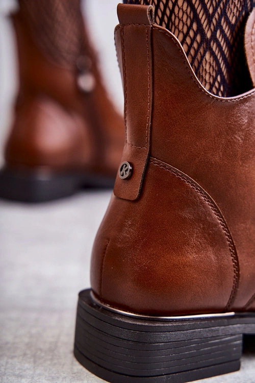 Sznurowane Botki Na Płaskim Obcasie Karmelowe Grete