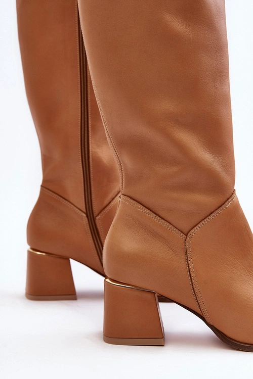 Damskie Skórzane Kozaki Na Obcasie Camel Lewski 2928/B/2