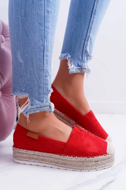 Czerwone Wsuwane Zamszowe Espadryle Mariako