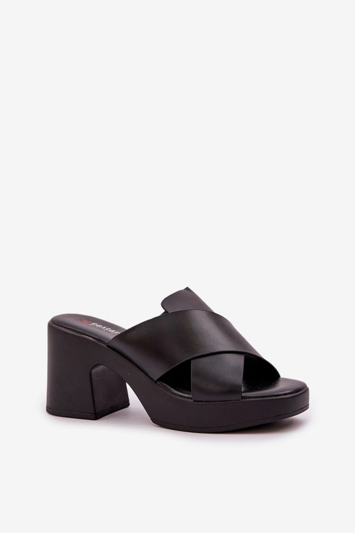 Lekkie Klapki Na Słupku Z Eko Skóry Czarne Kacaria