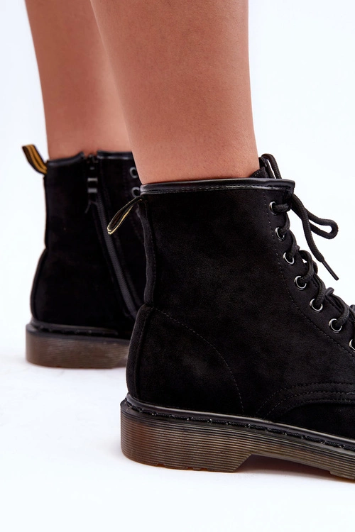 Zamszowe Botki Workery Na Płaskim Obcasie Czarne Asteoris