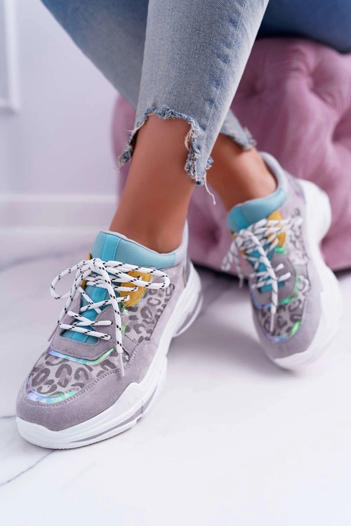 Sportowe Damskie Buty Wysoka Podeszwa Szare Cabana