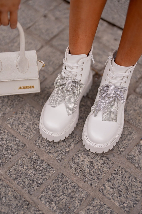 Botki Damskie Z Kokardą Białe Ocenttia