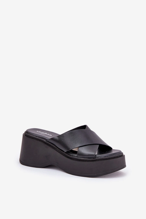 Klapki Damskie Na Platformie I Koturnie Czarne Nelithraea