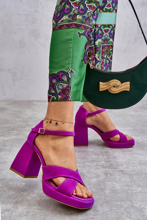 Damskie Zamszowe Sandały Na Obcasie Lewski Shoes 3221 Fuksja