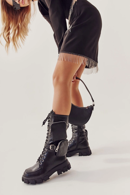 Damskie Kozaki Glany Sznurowane Z Nerkami Czarne Mirrano