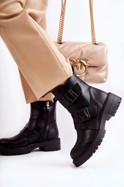 Skórzane Damskie Botki Na Suwak Czarne Gritta