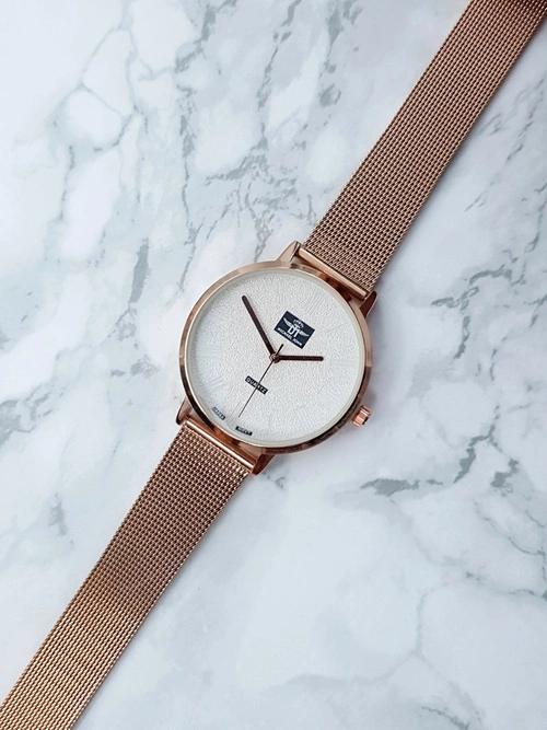 Damski Zegarek Michael John Elis Różowe Złoto / Biała Tarcza